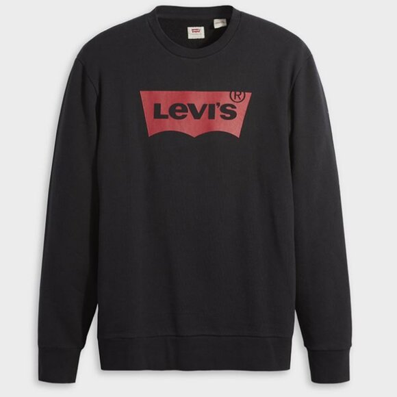 Levi's Black Batwing Logo Standard Fit Fleece Crewneck Sweatshirt Size M - Picture 1 of 3
